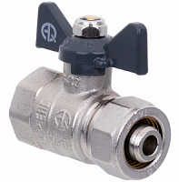 Кран шаровой для МП труб вн 1/2"x20 бабочка никель