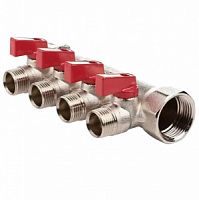 Коллектор резьбовой с кранами  вн-нар 3/4",1/2"х4